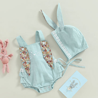 0-18M Newborn Baby Girl Easter Outfit Vintage Overalls and Bunny Ears/Toddler Dress Sister Mathing Clothes with Tail