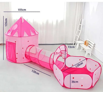 3 In 1 Kid Tent House Play Toy Tunnel Crawling Playhouse Castle Portable Children Ocean Ball Pool Pit Baby Folded Indoor Outdoor