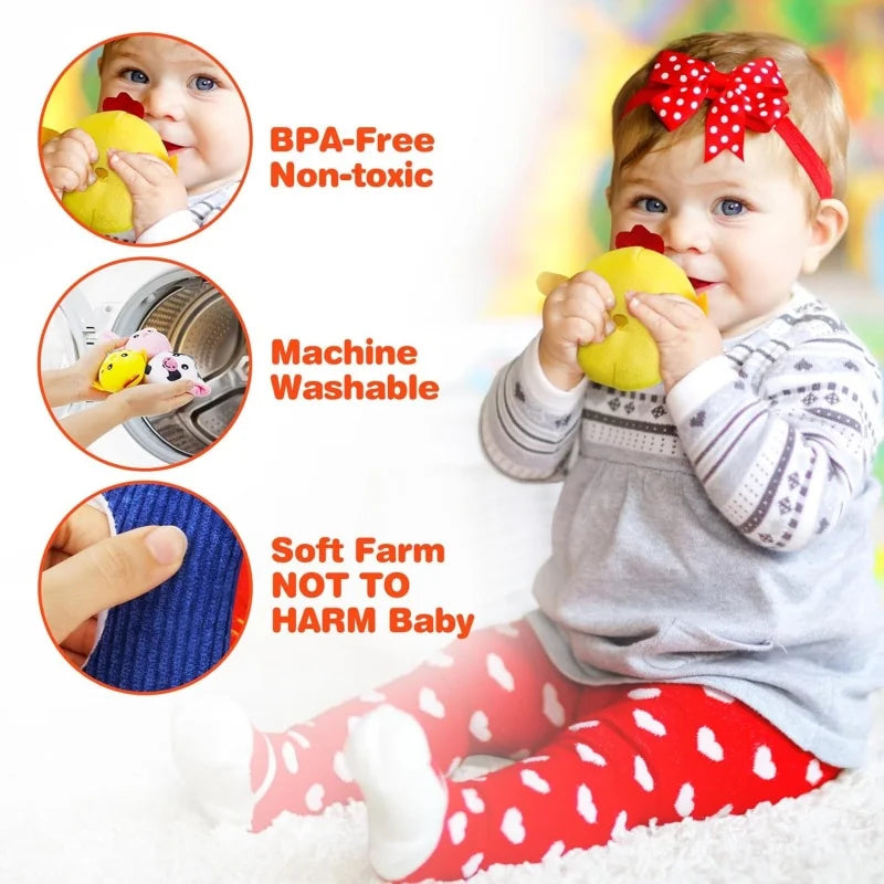 Baby Toys 6-12 Months Infant Barn Toy with Stuffed Farm Animals Rattle Crinkle Squeak Mirror Montessori Sensory Toys Gift