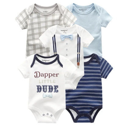Kiddiezoom 5 Pcs/Lot Fashion Newborn Cartoon Short Sleeve Baby Boy Girl Bodysuits Soft 100%Cotton Infant Onesies Unisex Clothes