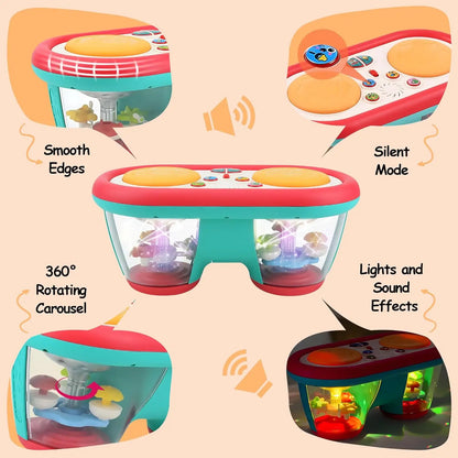 Baby Toys for 6 to 12 Months, Drum Musical Learning Infant Toys Rotating Light Up Toys for 12-18 Months, Tummy Time Toys for Bab
