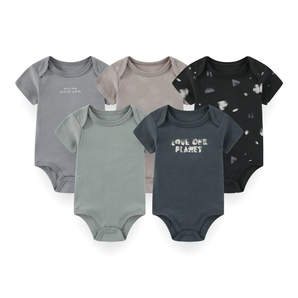 Kiddiezoom 5 Pcs/Lot Fashion Newborn Cartoon Short Sleeve Baby Boy Girl Bodysuits Soft 100%Cotton Infant Onesies Unisex Clothes