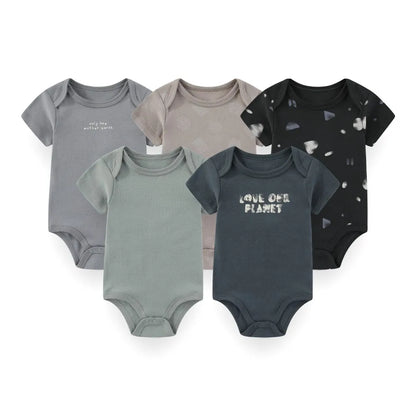 Kiddiezoom 5 Pcs/Lot Fashion Newborn Cartoon Short Sleeve Baby Boy Girl Bodysuits Soft 100%Cotton Infant Onesies Unisex Clothes