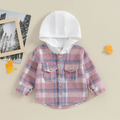 0-4Y Kids Boys Plaid Jacket Baby Autumn Clothing Long Sleeve Button Closure Hooded Plaid Outerwear Children Coats Streetwear