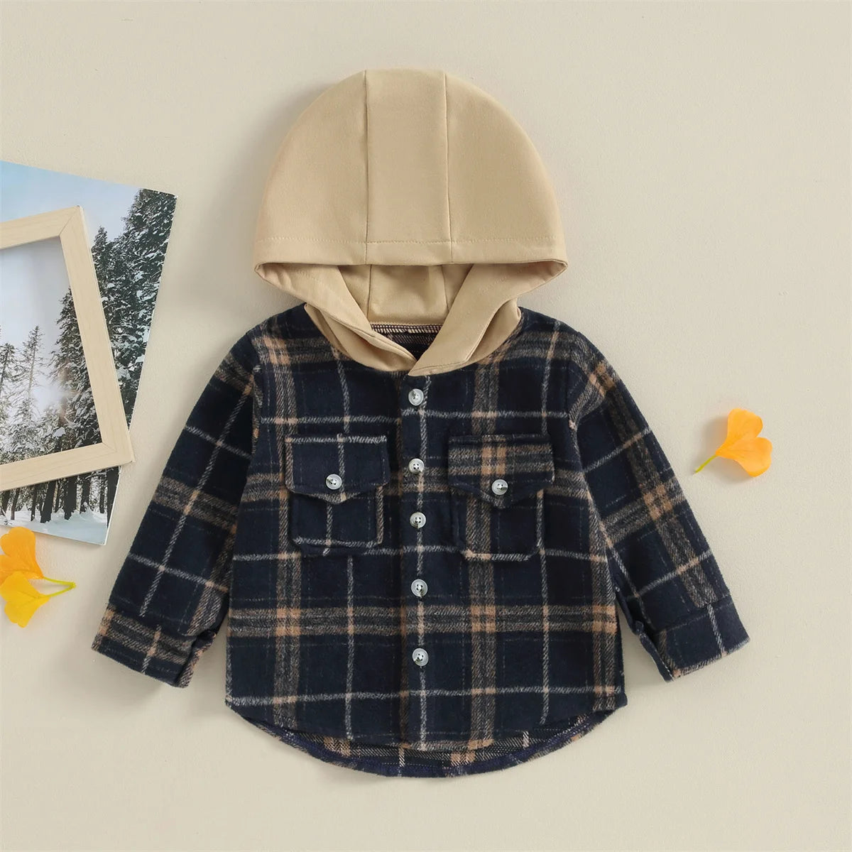 0-4Y Kids Boys Plaid Jacket Baby Autumn Clothing Long Sleeve Button Closure Hooded Plaid Outerwear Children Coats Streetwear