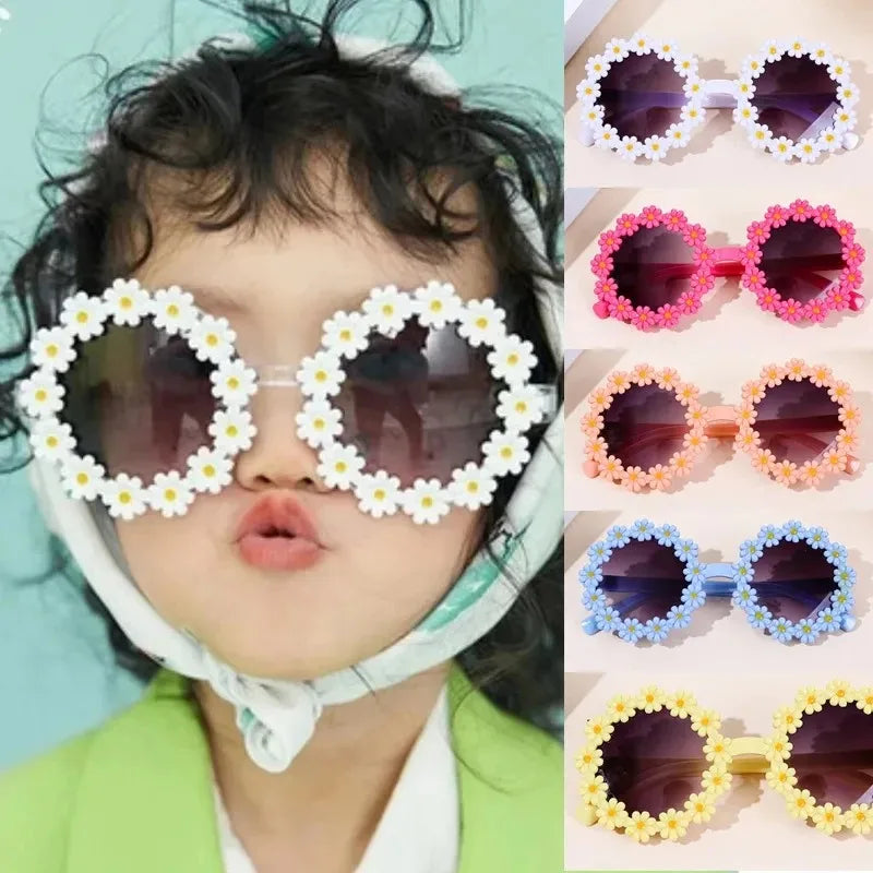 Children Sunglasses Flower Decorate Cute Baby Girls Summer Outdoor Sun Glasses Kids Boy UV400 Acrylic Eyewear Gifts