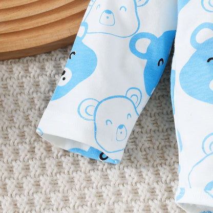 Newborn Baby boy Set Little bear Long sleeved Jumpsuit+Long Pants+Hat+Socks 4Pcs/Set 0-9 Month Baby boy Spring and Autumn Set