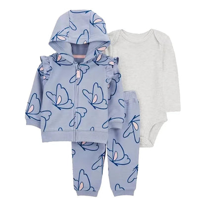 Newborn Infant Baby Girl Boy Clothes Sets Spring Autumn Cotton Long-Sleeve Hooded Coat+Romper+Trousers 3PCS Warm Kids Clothes