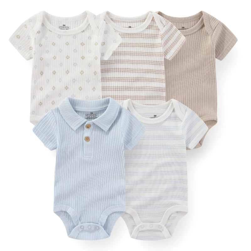 Kiddiezoom 5 Pcs/Lot Fashion Newborn Cartoon Short Sleeve Baby Boy Girl Bodysuits Soft 100%Cotton Infant Onesies Unisex Clothes