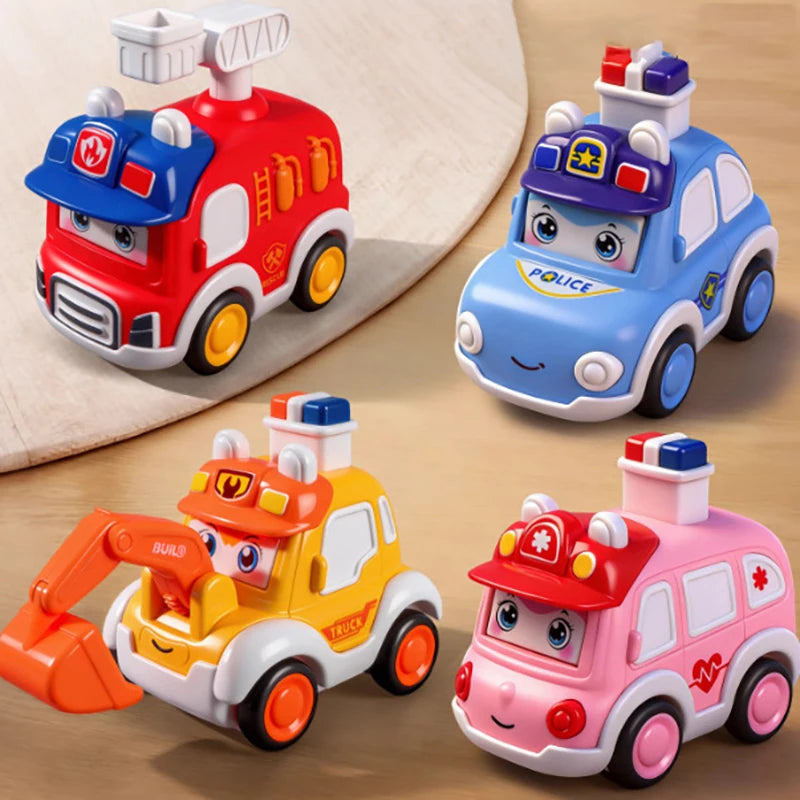 Toddler Press And Go Vehicle Cartoon Baby Mini Ambulance Police Car Fire Truck Excavator Model Gift For Kids Toys