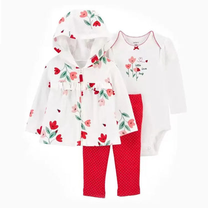 Newborn Infant Baby Girl Boy Clothes Sets Spring Autumn Cotton Long-Sleeve Hooded Coat+Romper+Trousers 3PCS Warm Kids Clothes