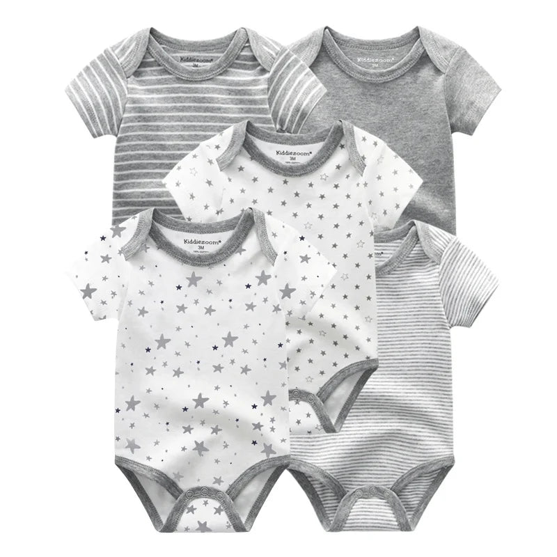Kiddiezoom 5 Pcs/Lot Fashion Newborn Cartoon Short Sleeve Baby Boy Girl Bodysuits Soft 100%Cotton Infant Onesies Unisex Clothes