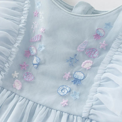 Dave Bella Girls Baby Princess Dress Summer Sweet Shell Embroidery Kids Mesh Elegant Dress Party Outdoor Seaside DB2251295