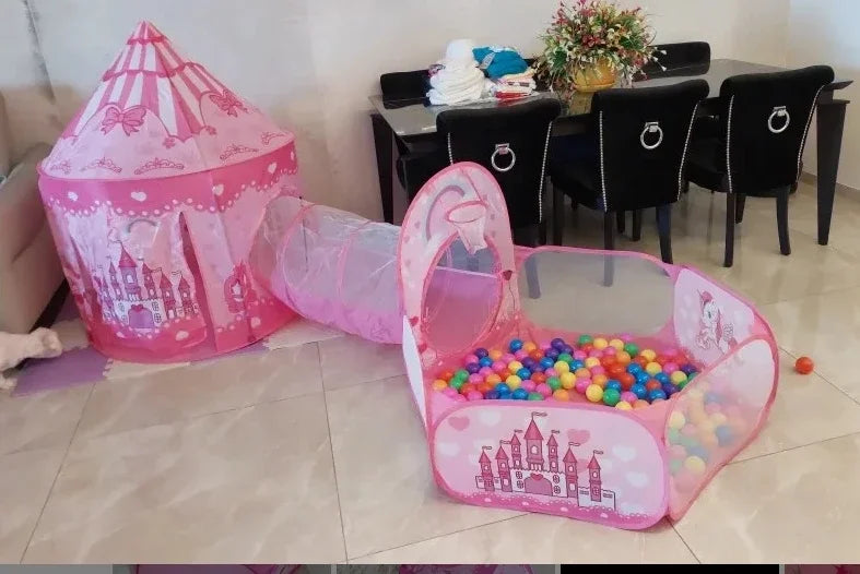 3 In 1 Kid Tent House Play Toy Tunnel Crawling Playhouse Castle Portable Children Ocean Ball Pool Pit Baby Folded Indoor Outdoor