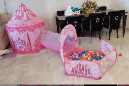 3 In 1 Kid Tent House Play Toy Tunnel Crawling Playhouse Castle Portable Children Ocean Ball Pool Pit Baby Folded Indoor Outdoor