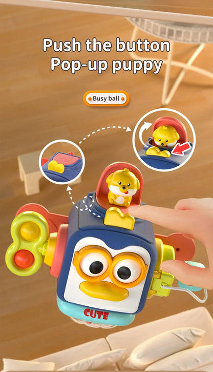 Baby Busy Board Cube Montessori Sensory Toys for Toddler Educational Learning Activities Travel Toy Lock Box Fine Motor Skill