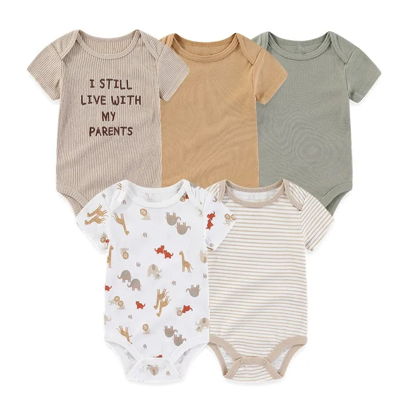 5-Piece Cartoon Cute Bbaby Boys Girl Bodysuits Soft Newborn Unisex Onesies Short Sleeve 0-12 Months Infant Clothes Summer Cloth