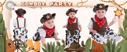 Baby Boys Western Cowboy Romper Sets with Scarf and Hat Toddler Carnival Fancy Dress Cosplay Party Costume Infant Outfit