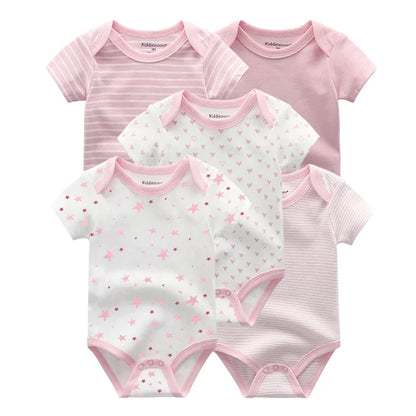 Kiddiezoom 5 Pcs/Lot Fashion Newborn Cartoon Short Sleeve Baby Boy Girl Bodysuits Soft 100%Cotton Infant Onesies Unisex Clothes