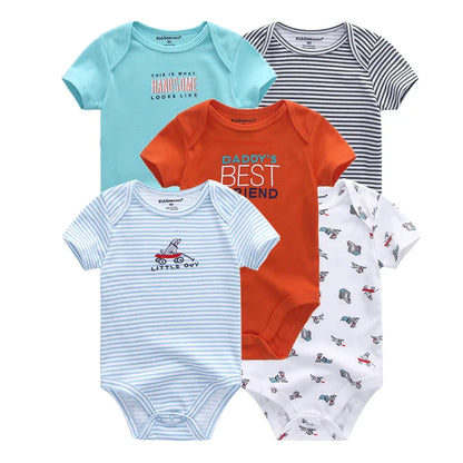 Kiddiezoom 5 Pcs/Lot Fashion Newborn Cartoon Short Sleeve Baby Boy Girl Bodysuits Soft 100%Cotton Infant Onesies Unisex Clothes
