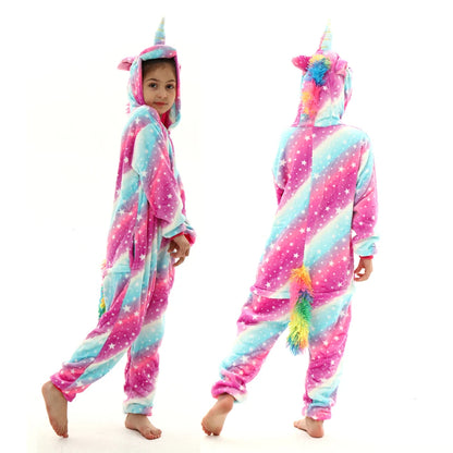 children unicorn pajamas kids stitch pijamas boys animal jumpsuits baby girls flannel kigurumi onesies for winter