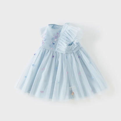 Dave Bella Girls Baby Princess Dress Summer Sweet Shell Embroidery Kids Mesh Elegant Dress Party Outdoor Seaside DB2251295