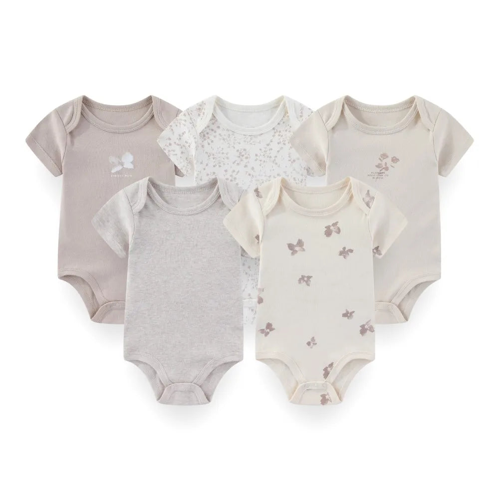 Kiddiezoom 5 Pcs/Lot Fashion Newborn Cartoon Short Sleeve Baby Boy Girl Bodysuits Soft 100%Cotton Infant Onesies Unisex Clothes