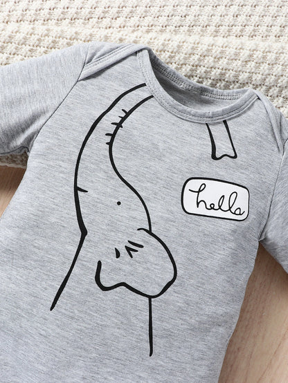 Autumn and winter baby boy cute casual fashion HELLO English letter long sleeved round neck jumpsuit+hat