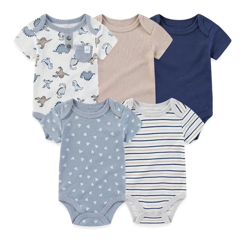 5-Piece Cartoon Cute Bbaby Boys Girl Bodysuits Soft Newborn Unisex Onesies Short Sleeve 0-12 Months Infant Clothes Summer Cloth