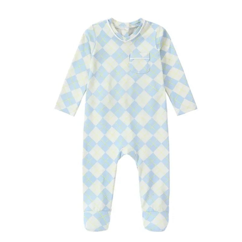 AP 2025 spring summer argyle plaid soft dress set footie pjs family matching clothing