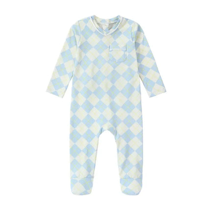 AP 2025 spring summer argyle plaid soft dress set footie pjs family matching clothing