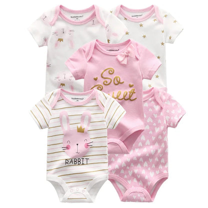 Kiddiezoom 5 Pcs/Lot Fashion Newborn Cartoon Short Sleeve Baby Boy Girl Bodysuits Soft 100%Cotton Infant Onesies Unisex Clothes
