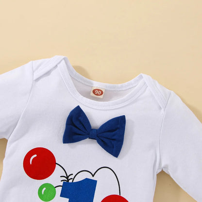 Baby Boys Birthday Outfits Sets Balloon Letter"1" Bodysuit and Y-back Suspender Shorts 1 Year Birthday Baby Cake Smash Clothes