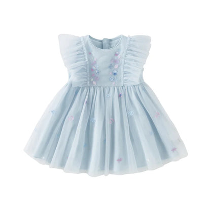 Dave Bella Girls Baby Princess Dress Summer Sweet Shell Embroidery Kids Mesh Elegant Dress Party Outdoor Seaside DB2251295