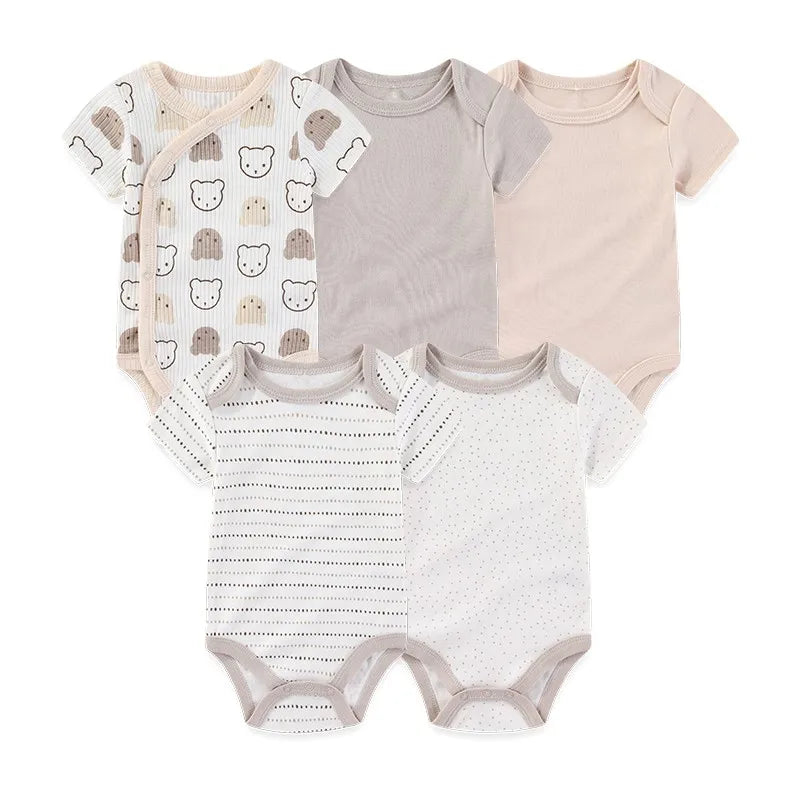 5-Piece Cartoon Cute Bbaby Boys Girl Bodysuits Soft Newborn Unisex Onesies Short Sleeve 0-12 Months Infant Clothes Summer Cloth