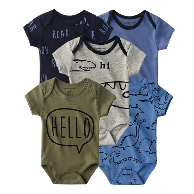 Kiddiezoom 5 Pcs/Lot Fashion Newborn Cartoon Short Sleeve Baby Boy Girl Bodysuits Soft 100%Cotton Infant Onesies Unisex Clothes