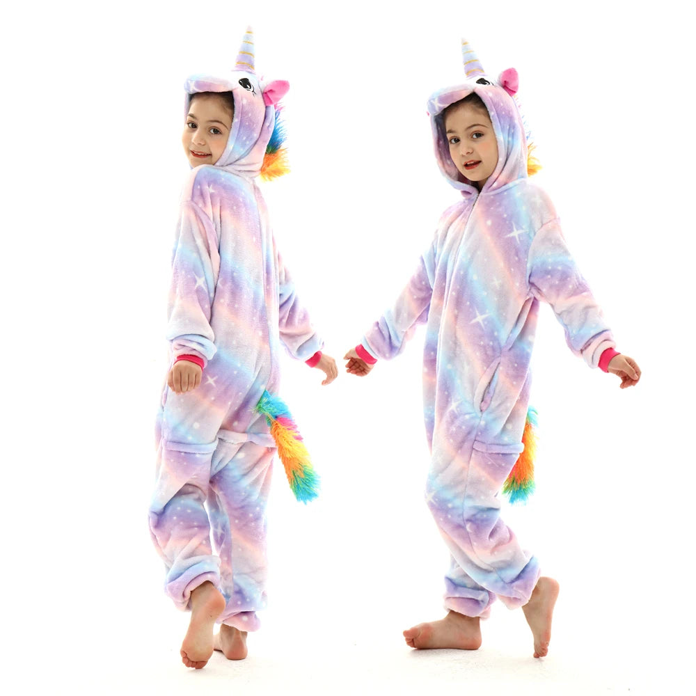 children unicorn pajamas kids stitch pijamas boys animal jumpsuits baby girls flannel kigurumi onesies for winter