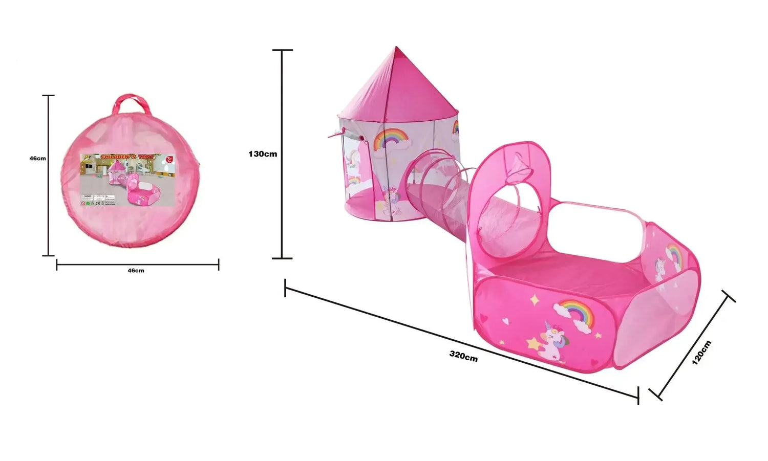 3 In 1 Kid Tent House Play Toy Tunnel Crawling Playhouse Castle Portable Children Ocean Ball Pool Pit Baby Folded Indoor Outdoor