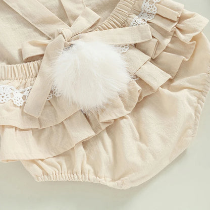 0-18M Newborn Baby Girl Easter Outfit Vintage Overalls and Bunny Ears/Toddler Dress Sister Mathing Clothes with Tail