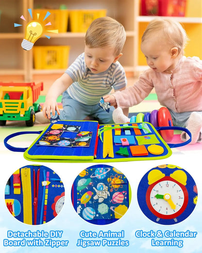 Toddler Busy Board Montessori Toys Learning Educational Activities Travel Toy Dinosaur Dress up  Sensory Life Skill Backpack
