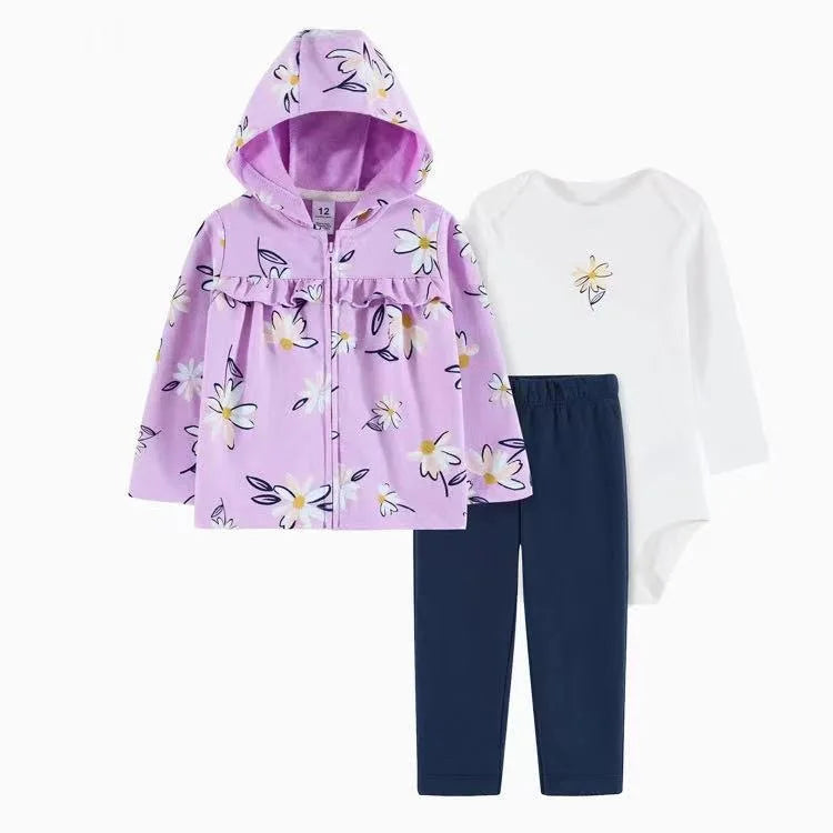 Newborn Infant Baby Girl Boy Clothes Sets Spring Autumn Cotton Long-Sleeve Hooded Coat+Romper+Trousers 3PCS Warm Kids Clothes