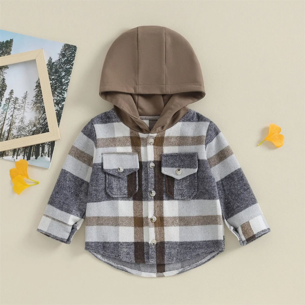 0-4Y Kids Boys Plaid Jacket Baby Autumn Clothing Long Sleeve Button Closure Hooded Plaid Outerwear Children Coats Streetwear