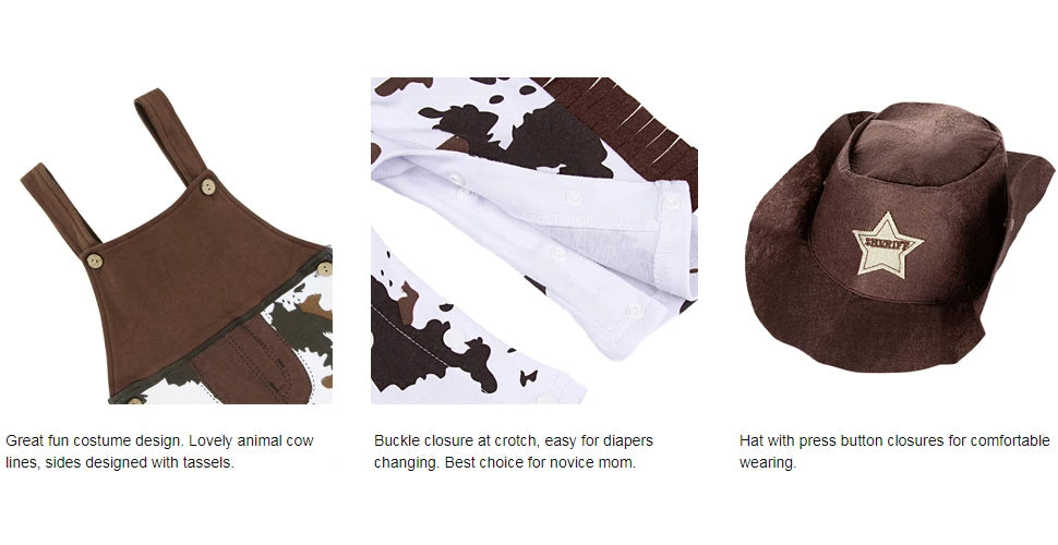 Baby Boys Western Cowboy Romper Sets with Scarf and Hat Toddler Carnival Fancy Dress Cosplay Party Costume Infant Outfit